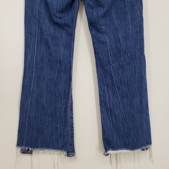 American Eagle 90s Flare Distressed Jeans 2 Womens Cropped Frayed Raw Hem Blue - Picture 8 of 10
